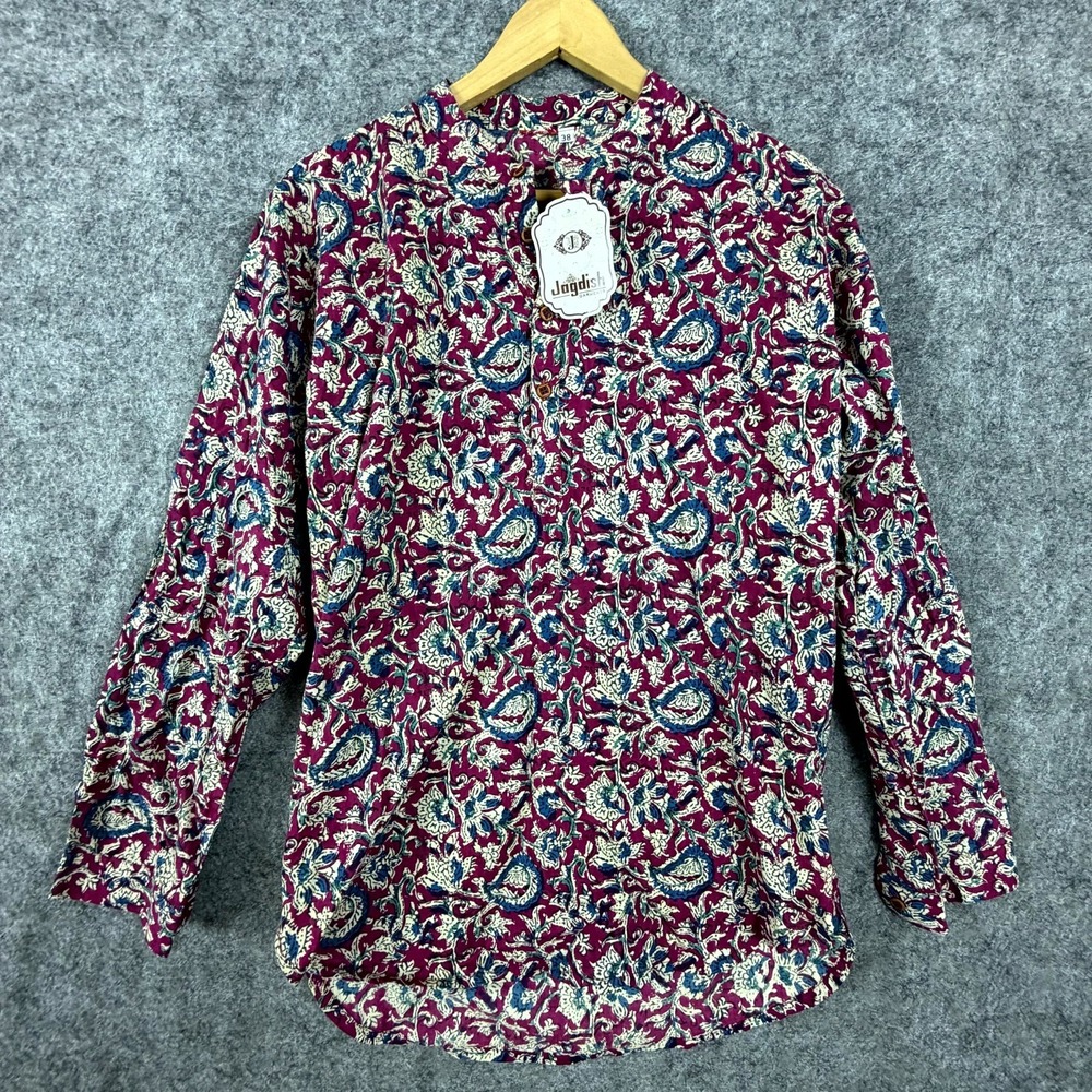 Jagdish Garments Top Women 38 Purple Floral Paisley Mandarin Collar Funky Fun